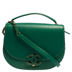 Pre Owned Chanel Green Quilted Goatskin Leather Coco Curve Flap Bag