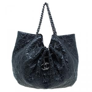 Pre Owned Chanel Black Patent Leather Rock In Moscow Cabas Hobo Bag