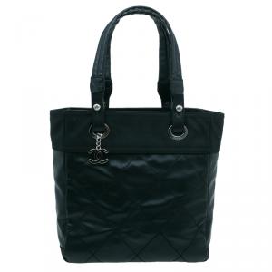 Pre Owned حقيبة شوبنغ شانيل بتيت باريس بيارتز تقسيمات كانفاس مقوى أسود