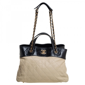 مملوكة مسبقًا Chanel Beige/Black Quilted Leather In The Mix Shopping Tote 
