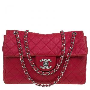 Chanel Red Washed Caviar Leather Maxi Jumbo XL Classic Flap Bag