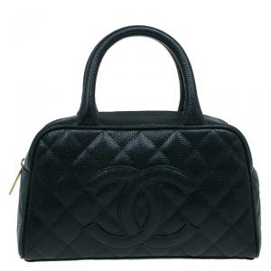 Chanel Black Quilted Caviar Leather Small Bowler Bag