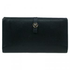 Chanel Black Caviar Leather CC Logo Button French Continental Wallet