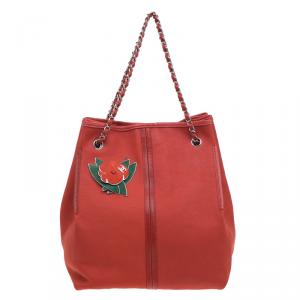 Chanel Red Caviar Leather Camellia Drawstring Bag with Pouch