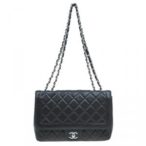Pre Owned حقيبة يد شانيل كلاسيك ديانا طية تقسيمات جلد أسود