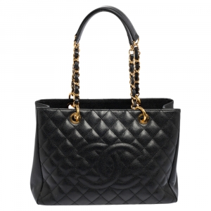 مملوكة مسبقًا Chanel Black Quilted Caviar Leather Grand Shopping Tote