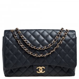 مملوكة مسبقًا Chanel Black Quilted Caviar Leather Maxi Classic Double Flap Bag