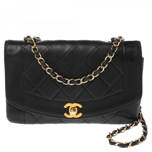 مملوكة مسبقًا Chanel Black Quilted Leather Vintage Diana Flap Bag
