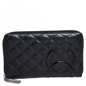 Chanel Black Quilted Leather Cambon Ligne Zippy Organizer Wallet