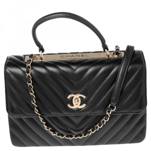 Chanel Black Chevron Lambskin Leather Trendy CC Medium Top Handle Bag
