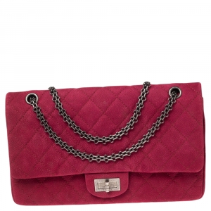 Pre Owned Chanel Pink Quilted Caviar Suede Reissue 2.55 Classic 227 Flap Bag