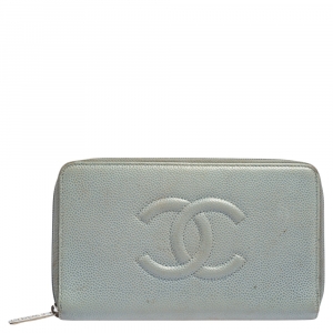 Chanel Blue Caviar Leather CC Timeless Zip Around Organizer Wallet
