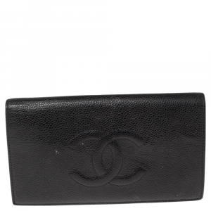Chanel Black Caviar Timeless CC L Yen Wallet