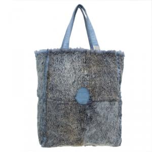 Pre Owned Chanel Grey/Blue Rabbit Fur Tote with Pouch