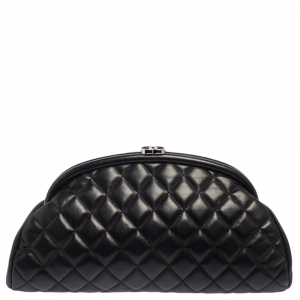 Pre Owned Chanel Black Quilted Leather Timeless Clutch