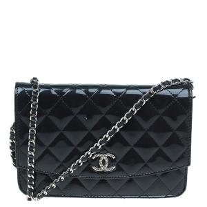 Chanel Patent Quilted CC Logo Wallet On Chain