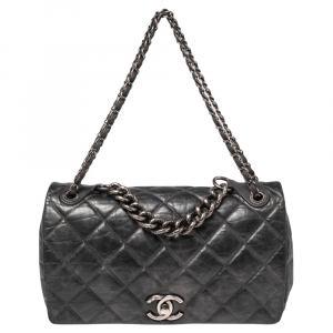 Pre Owned Chanel Charcoal Grey Quilted Leather Pondicherry Flap Bag