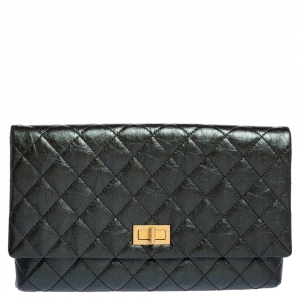 Pre Owned Chanel Metallic Grey Quilted Leather Reissue Clutch