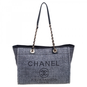 Pre Owned Chanel Dark Grey Straw Medium Deauville Shopper Tote