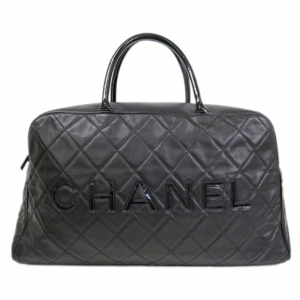 Pre Owned Chanel Black Enamel Boston Bag
