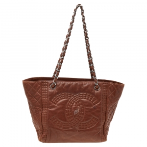 Pre Owned Chanel Brown Leather Paris Bombay Coco Bengal Accordion Tote