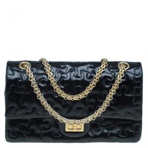 Pre Owned Chanel Black Patent Leather Puzzle 2.55 Reissue Classic 225 Flap Bag