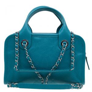 Pre Owned Chanel Blue Quilted Caviar Stitch Deauville Bowling Bag
