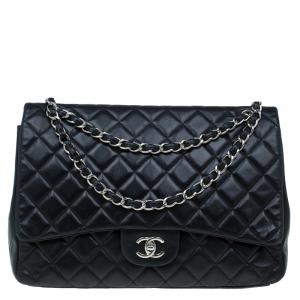 Pre Owned Chanel Black Quilted Leather Maxi Classic Single Flap Bag
