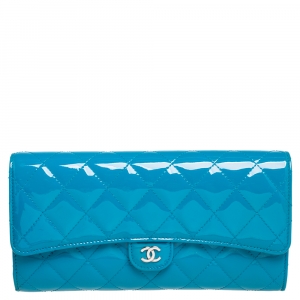 Chanel Light Blue Patent Leather L Flap Wallet