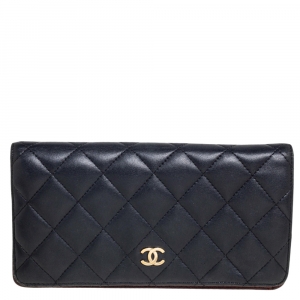Chanel Black Quilted Leather Yen Continental Wallet