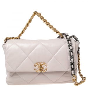 Chanel Pale Pink Quilted Leather Large19 Flap Bag