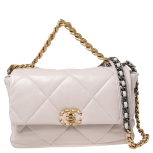 Pre Owned Chanel Pale Pink Quilted Leather Large19 Flap Bag