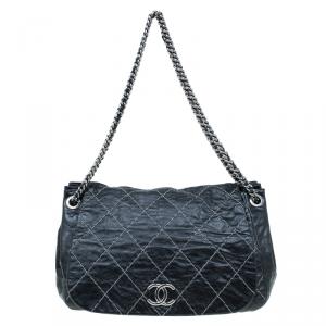 Pre Owned Chanel Black Quilted Leather Wild Stitch Accordion Flap Bag