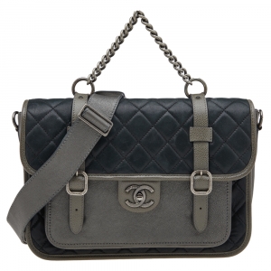 Chanel Metallic Grey/Black Iridescent Leather Paris Bombay Back To School Messenger Bag