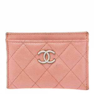 Pre Owned حامل بطاقات شانيل جلد كافيار مبطن إيرسيدينت ودي سي سي