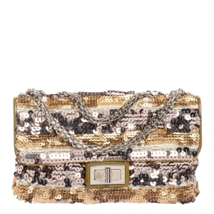 Pre Owned Chanel Multicolor Metallic Sequins and Patent Leather Reissue Shoulder Bag