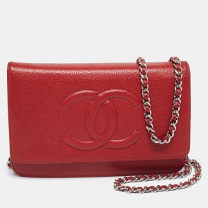 Chanel Red Caviar Leather WOC Clutch Bag
