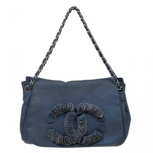 Pre Owned Chanel Blue Denim CC Logo Flap Bag