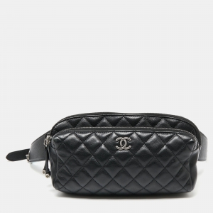 Pre Owned Chanel Black Quilted Leather Waist Belt Bag