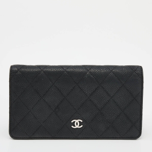 Chanel Black Quilted Caviar Leather Yen Continental Wallet