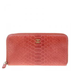Chanel Brown Python Zip Around Wallet