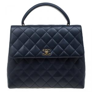 Chanel Navy Blue Quilted Leather Jumbo Vintage Kelly Bag