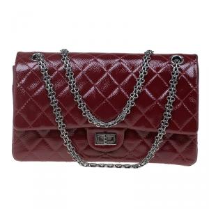 Pre Owned Chanel Burgundy Quilted Caviar Glazed Leather Reissue 2.55 Classic 226 Flap Bag