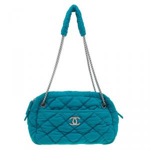 مملوكة مسبقًا Chanel Turquoise Quilted Bubble Jersey Snake Effect Chain Bag