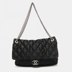 Pre Owned Chanel Black Satin Flap Shoulder Bag