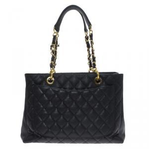 Pre Owned Chanel Black Quilted Caviar Leather Grand Shopping Tote