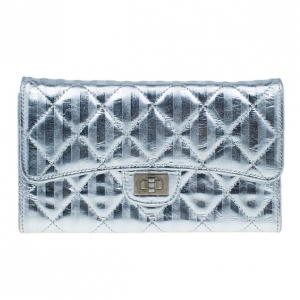 Chanel Metallic Silver Quilted Leather Reissue Trifold Wallet