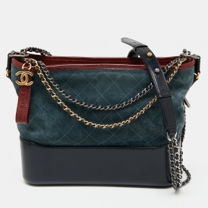 Pre Owned Chanel Blue/Black Quilted Suede And Leather Medium Gabrielle Hobo 