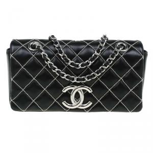 Pre Owned Chanel Black Quilted Crystal Leather Extra Mini Full Flap Bag