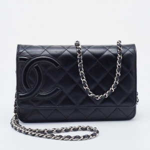 Chanel Black Quilted Leather Cambon Ligne Wallet on Chain